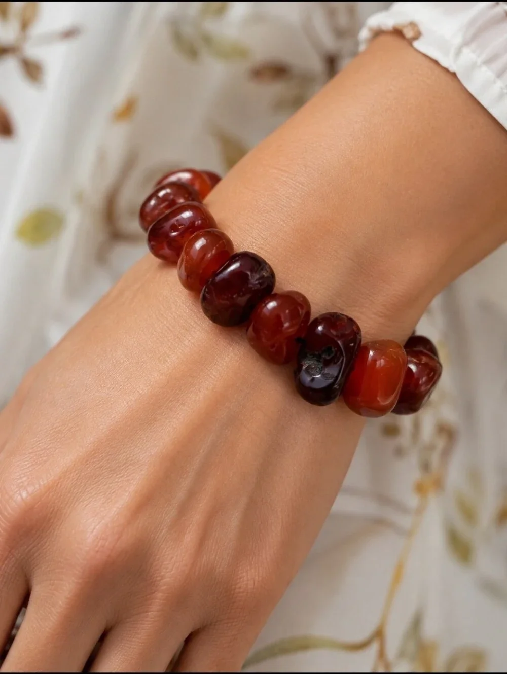 Carnelian Stretch Bracelet Tumbled Rocks Stones Hound Nature's Beauty Restrung